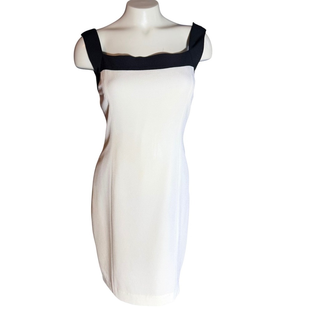 Tracy Reese for Magaschoni White Black Colorblock Sheath Dress Size 4 Vintage